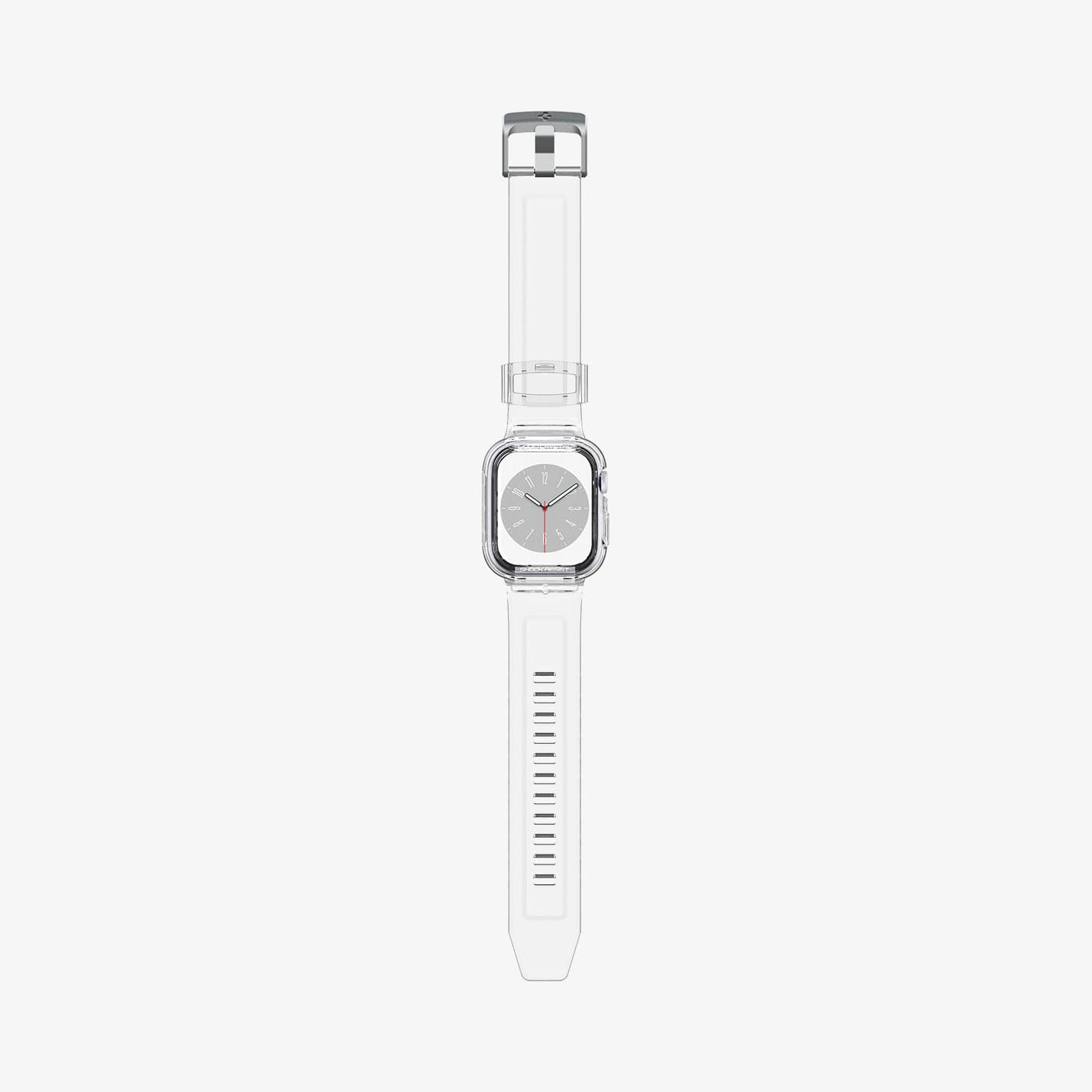 ACS02006 - Apple Watch Series (Apple Watch (45mm)) Case Liquid Crystal Pro in crystal clear showing the front with watch band laid out flat