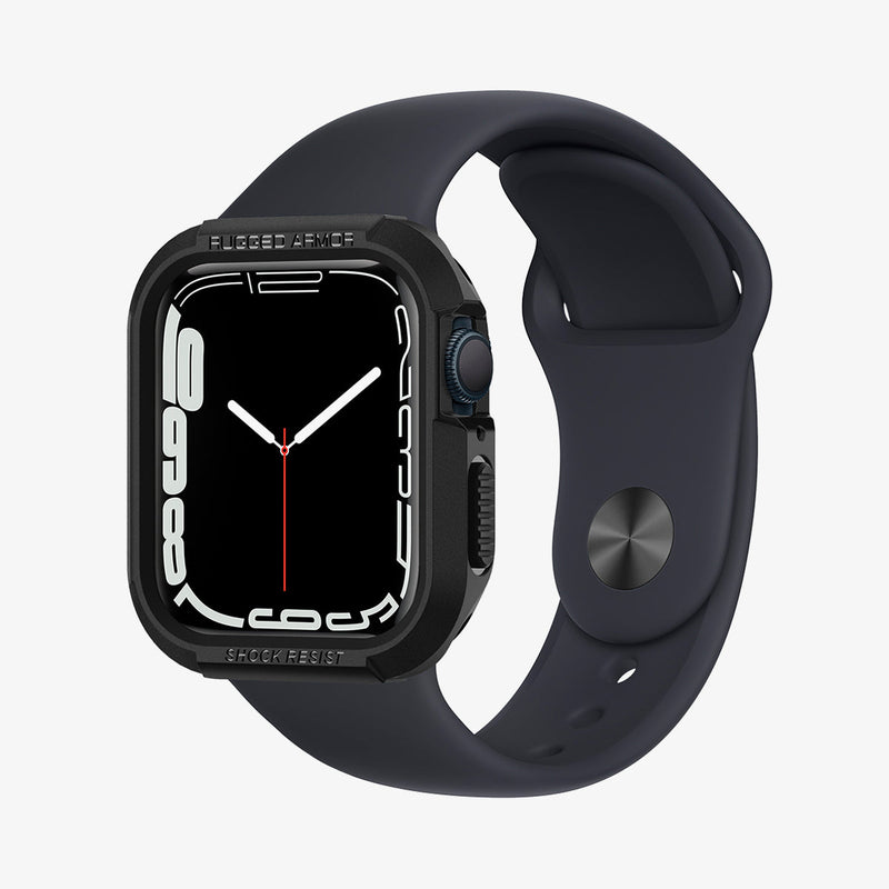 062CS24469 - Apple Watch Series (Apple Watch (45mm)) Case Rugged Armor in black showing the front and inside of band