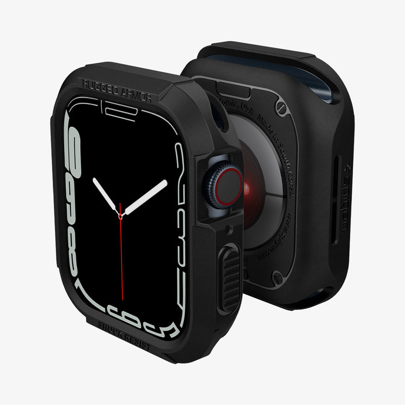 062CS24469 - Apple Watch Series (Apple Watch (45mm)) Case Rugged Armor in black showing the front, back and sides