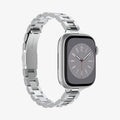AMP06357 - Apple Watch (41mm) Modern Fit 316L Band in Silver showing the front, side and partial inner side of the watch strap