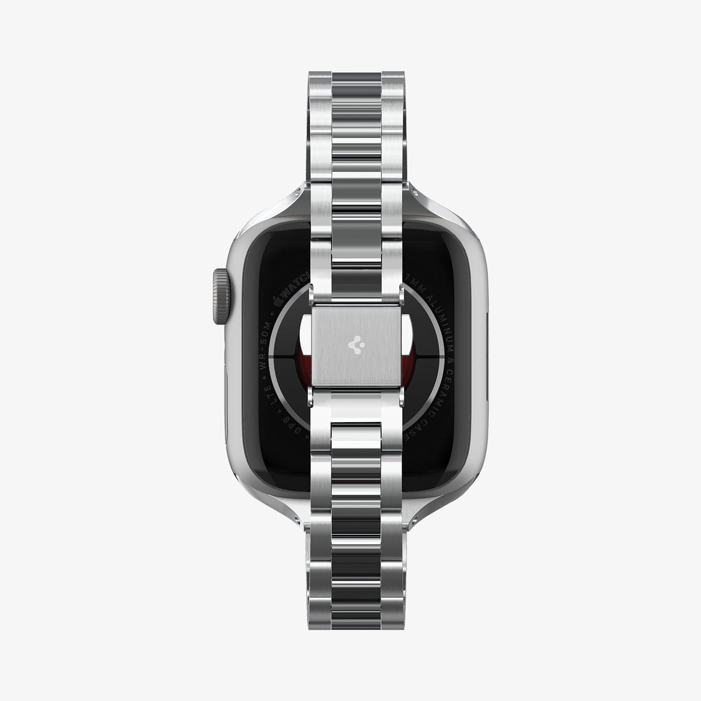 AMP06357 - Apple Watch (41mm) Modern Fit 316L Band in Silver showing the partial back and bottom of the strap