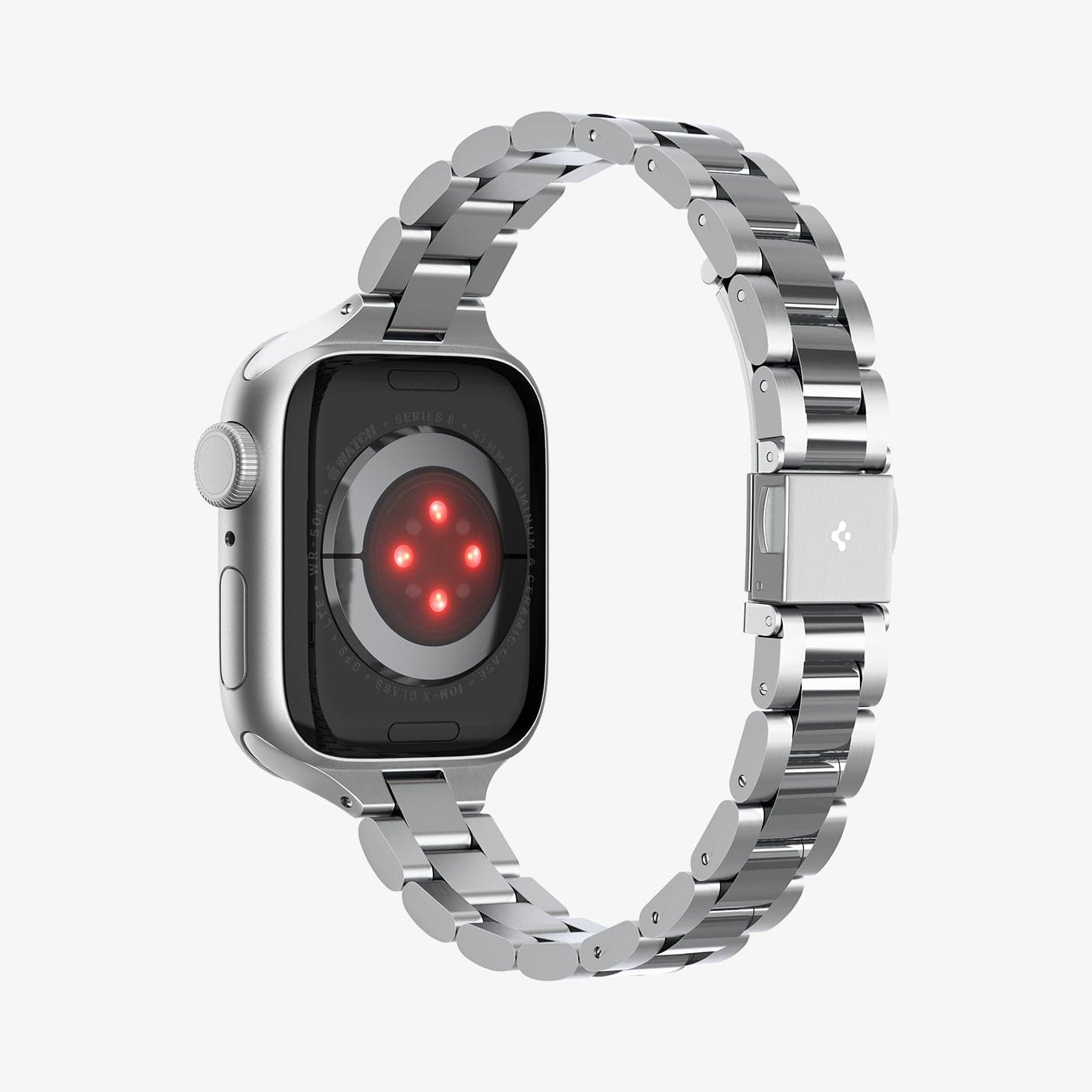 AMP06357 - Apple Watch (41mm) Modern Fit 316L Band in Silver showing the back, partial inner sides and bottom