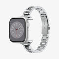 AMP06357 - Apple Watch (41mm) Modern Fit 316L Band in Silver showing the front head of the watch detached from the strap showing sides and partial inner side
