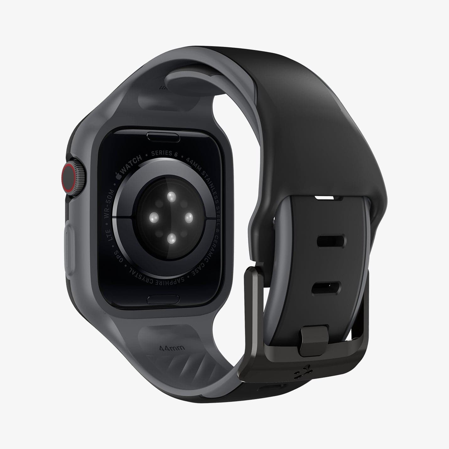 AMP02020 - Apple Watch (40mm) Liquid Air Pro in Black showing the back, partial inner and bottom