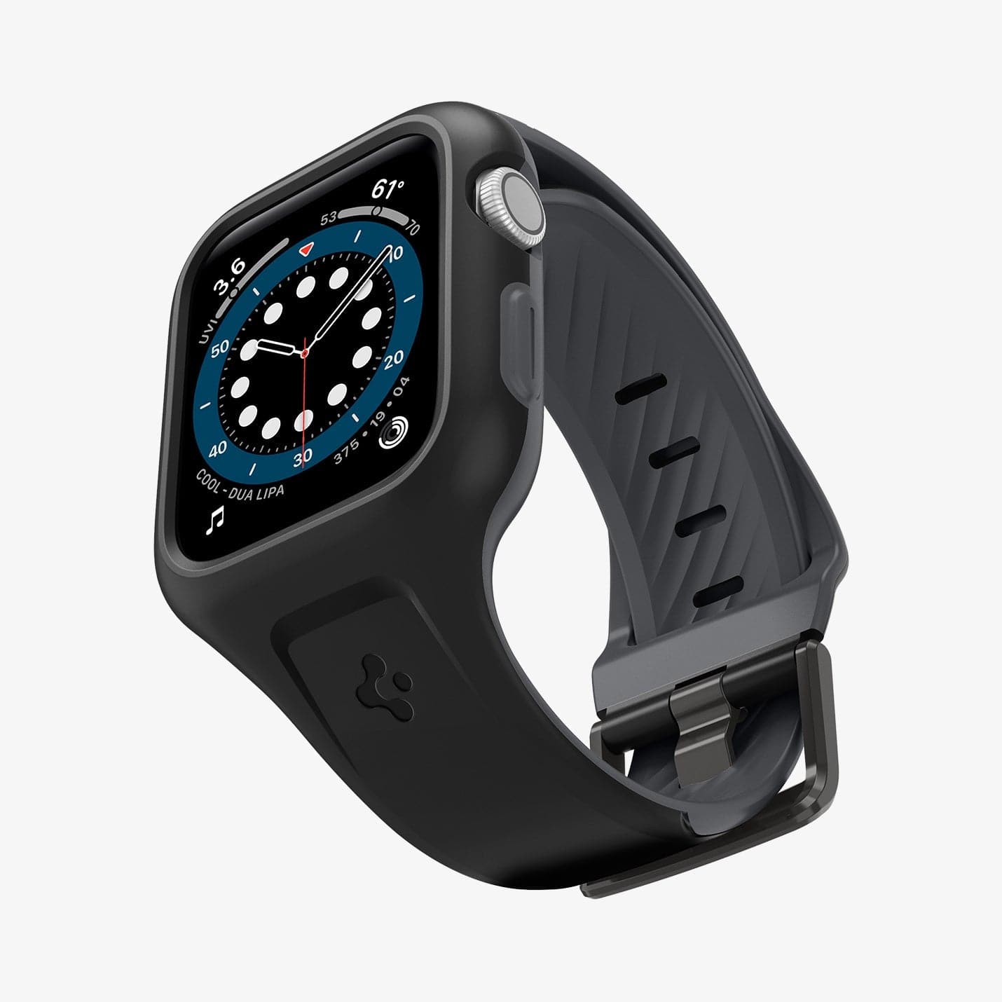 AMP02020 - Apple Watch (40mm) Liquid Air Pro in Black showing the front, side and partial inner and bottom