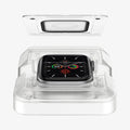 AFL00921 - Apple Watch (40mm) Screen Protector ProFlex EZ Fit in Clear showing the watch face installed in ez fit tray and screen protector hovering above