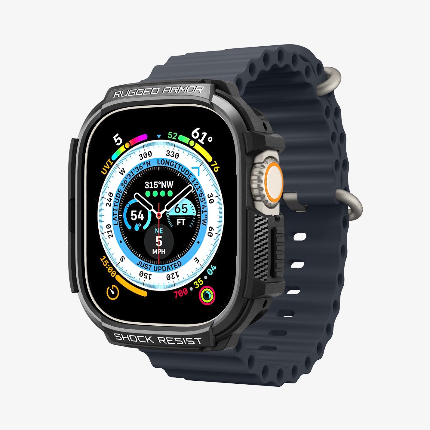 ACS05456 - Apple Watch Series (Apple Watch (49mm)) in matte black showing the front and inside of band