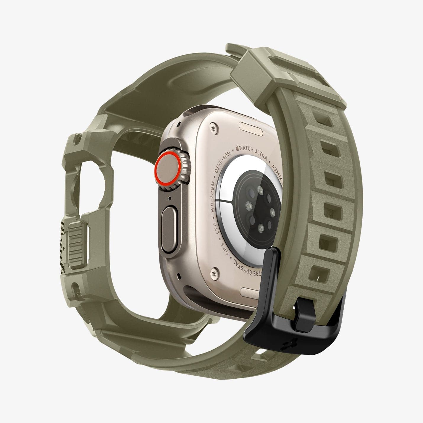 ACS05915 - Apple Watch Series (Apple Watch (49mm)) in vintage khaki showing the back with watch face hovering away from band