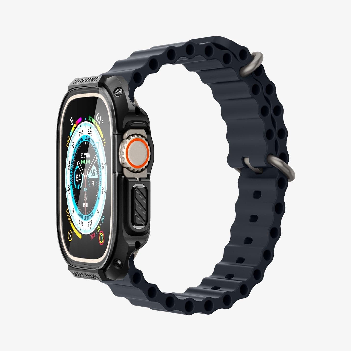 ACS05457 - Apple Watch Ultra (Apple Watch (49mm)) Case Tough Armor in black showing the side and inside of band