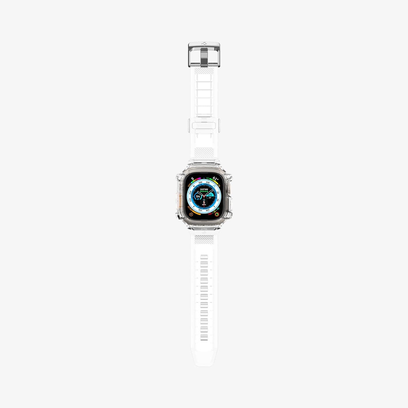 ACS05461 - Apple Watch Series (Apple Watch (49mm)) in crystal clear showing the front with watch band laid out flat