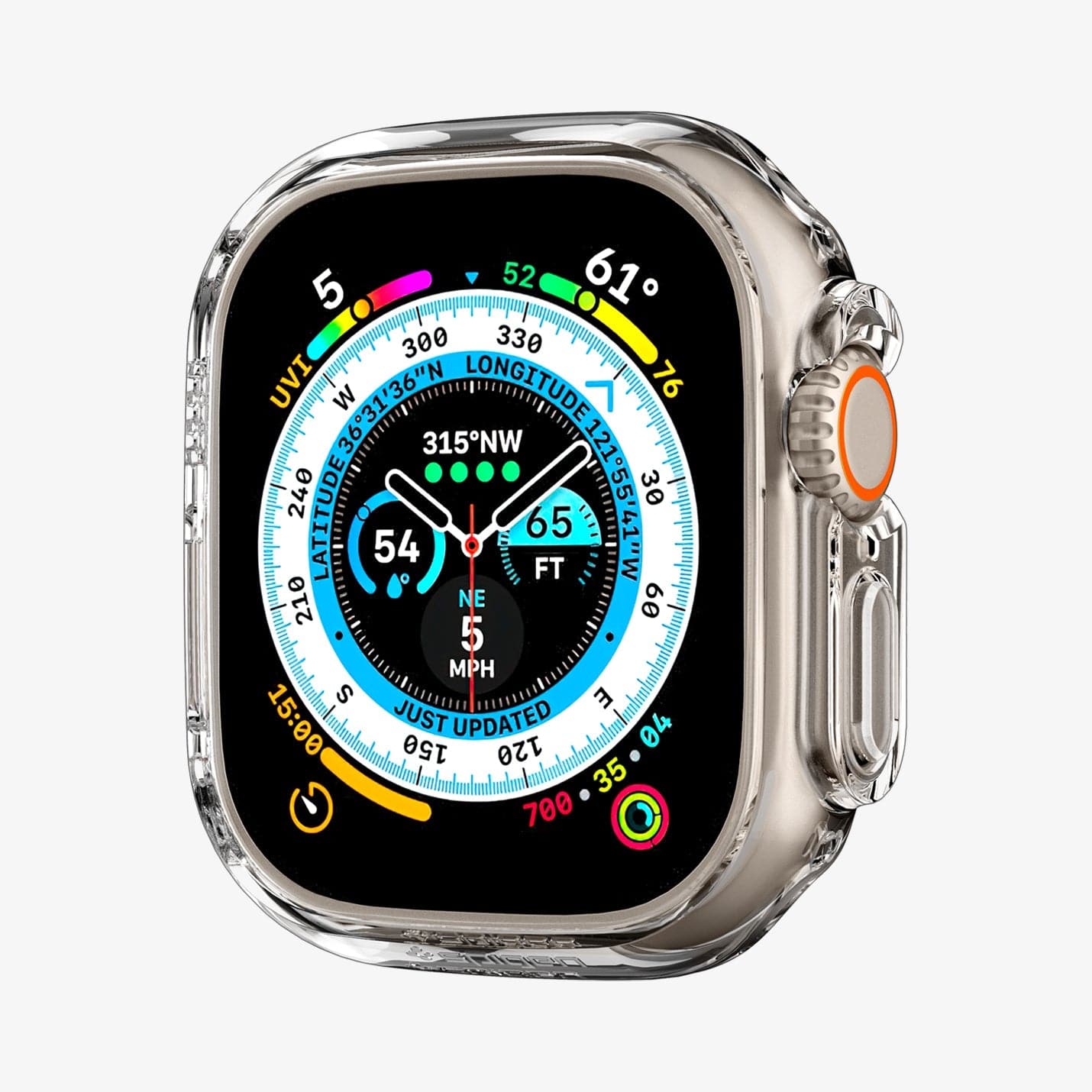 ACS05917 - Apple Watch Ultra (Apple Watch (49mm)) Case Thin Fit in crystal clear showing the front and side