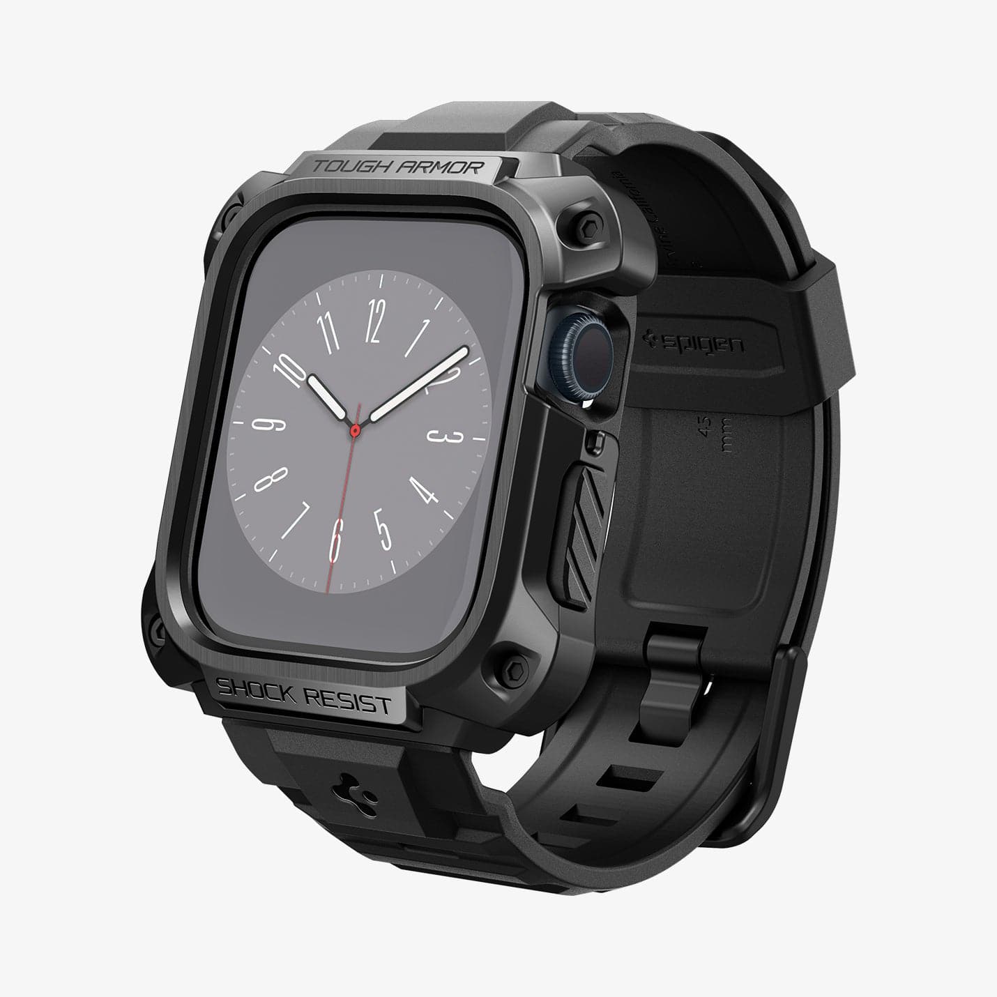 ACS05237 - Apple Watch Series (45mm) Case Tough Armor Pro Metal in black showing the front and inside of band