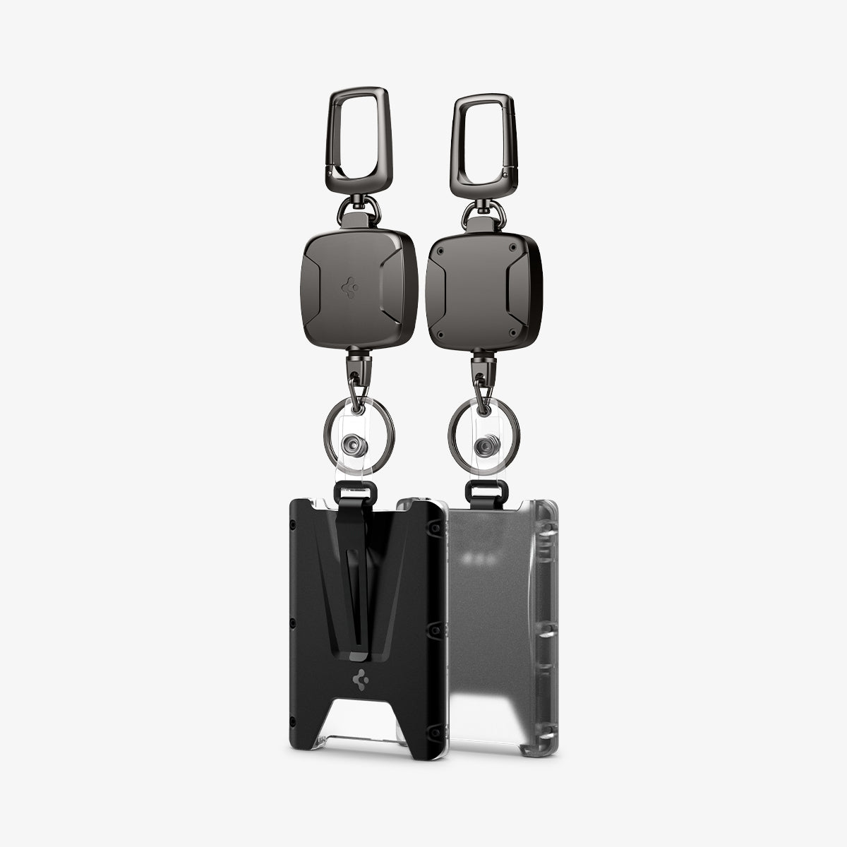 AFA03144 - Badge Holder Wallet in black showing the front and back attached to keychain