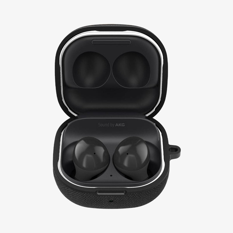 ASD01278 - Galaxy Buds 2 Pro / 2 / Pro / Live Case Urban Fit in black showing the front with top open and earbuds inside