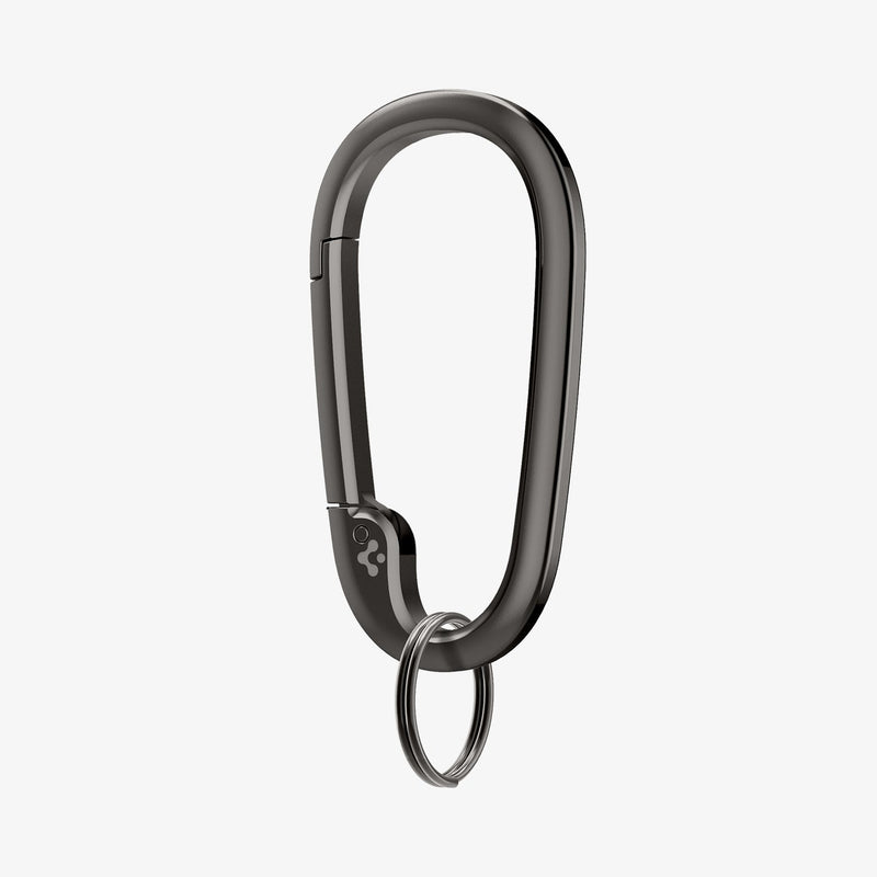 AHP02932 - Carabiner Basic Type in black showing the front and partial side with keyring attached