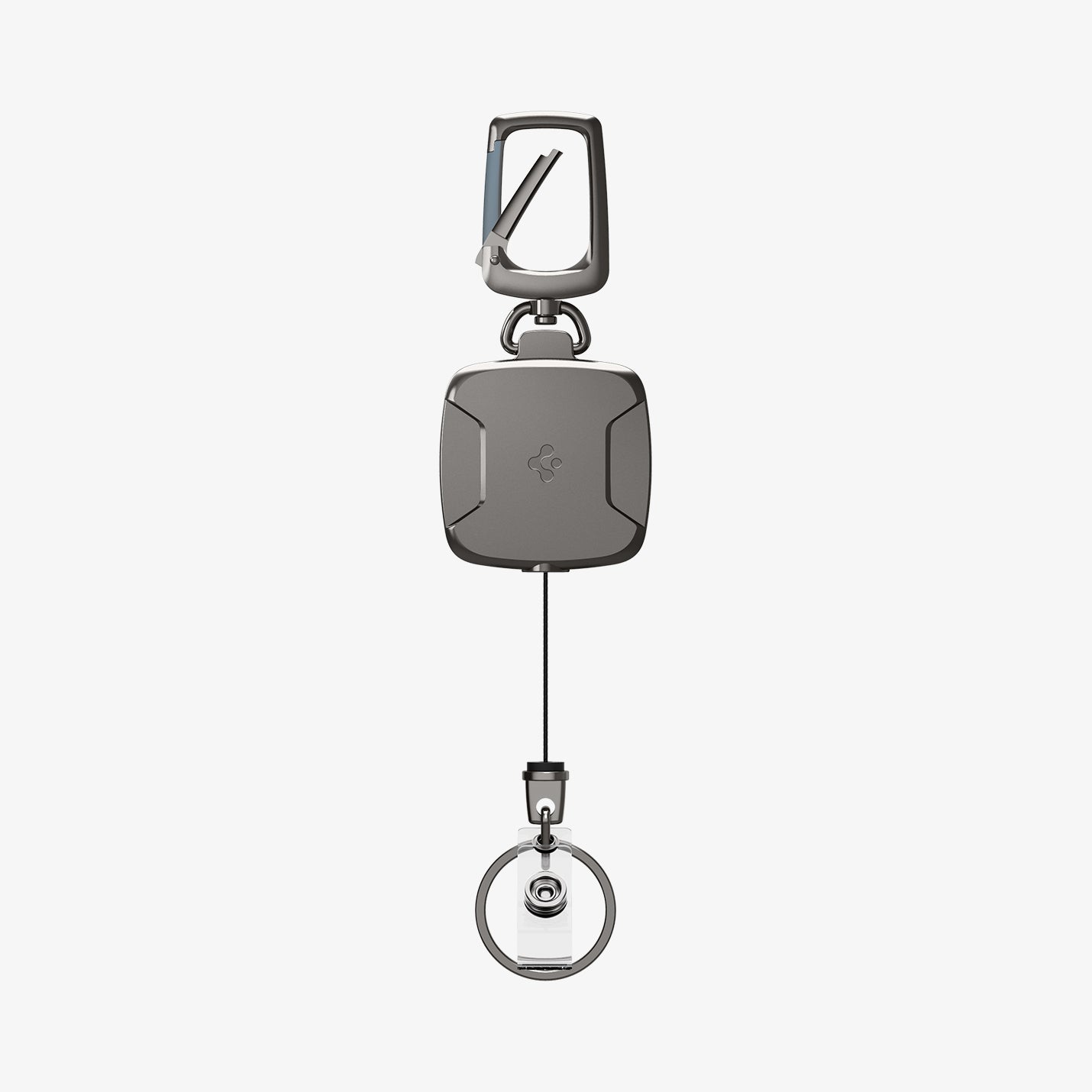 AHP03019 - Carabiner Reel Clip in black showing the front with reel clip extended out slightly