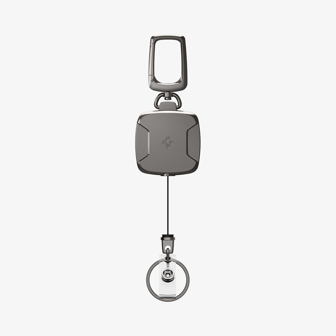 AHP03019 - Carabiner Reel Clip in black showing the front with reel clip extended out
