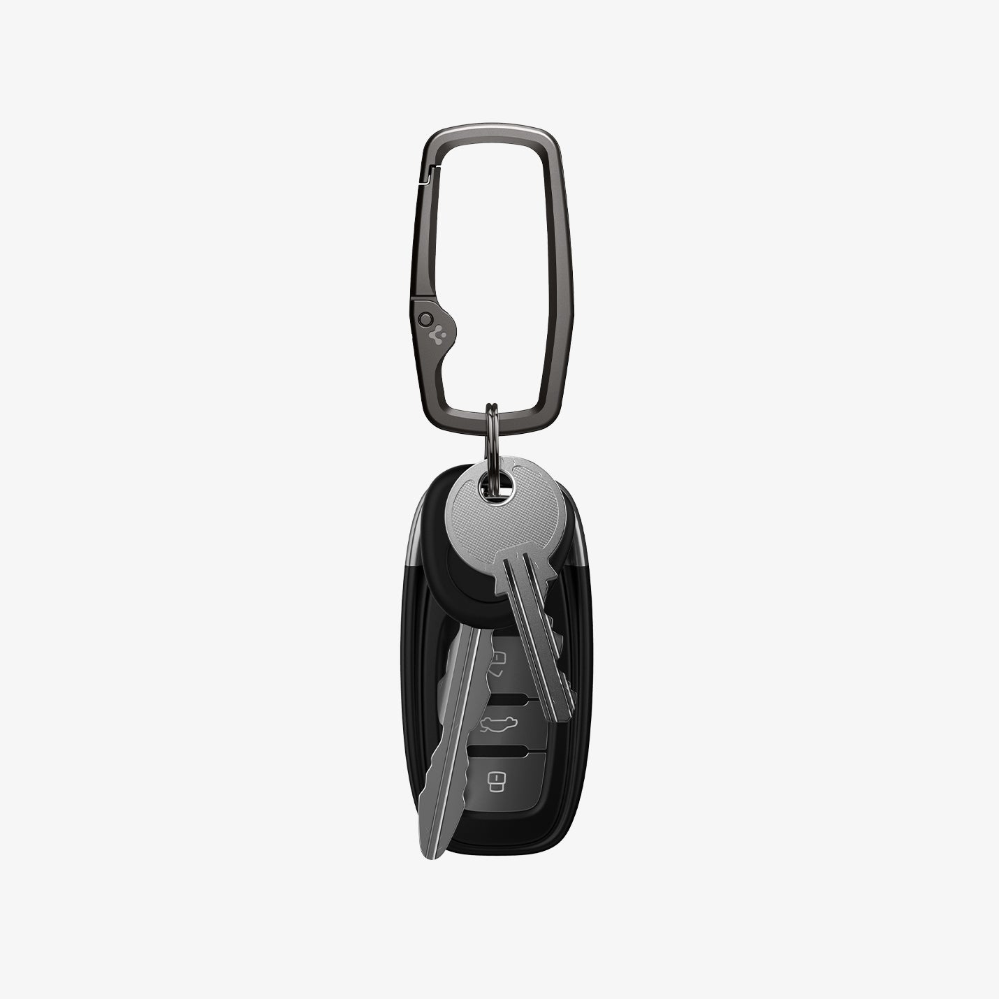 AHP02933 - Carabiner Rugged Type in black showing car keys and keys attached to carabiner
