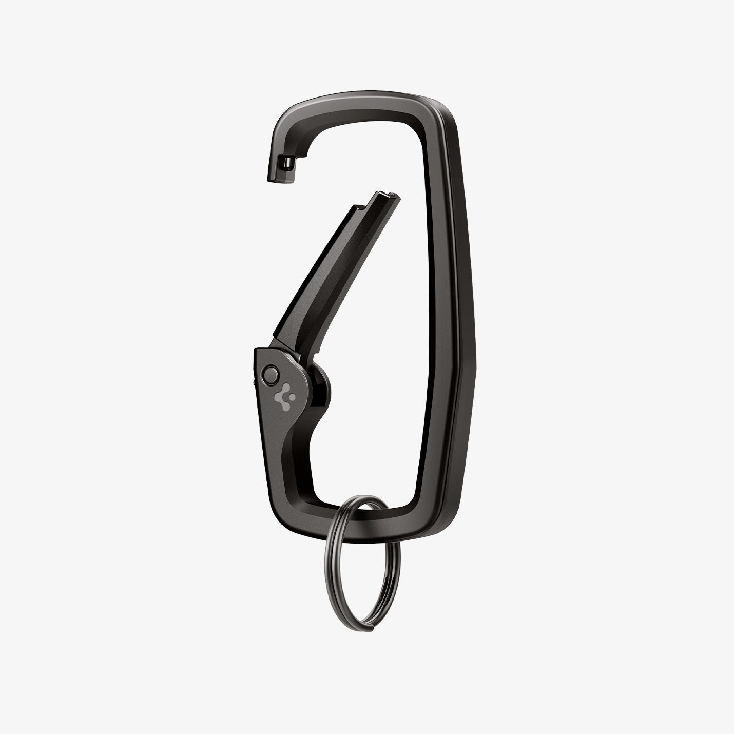 AHP02933 - Carabiner Rugged Type in black showing the front and side with carabiner open