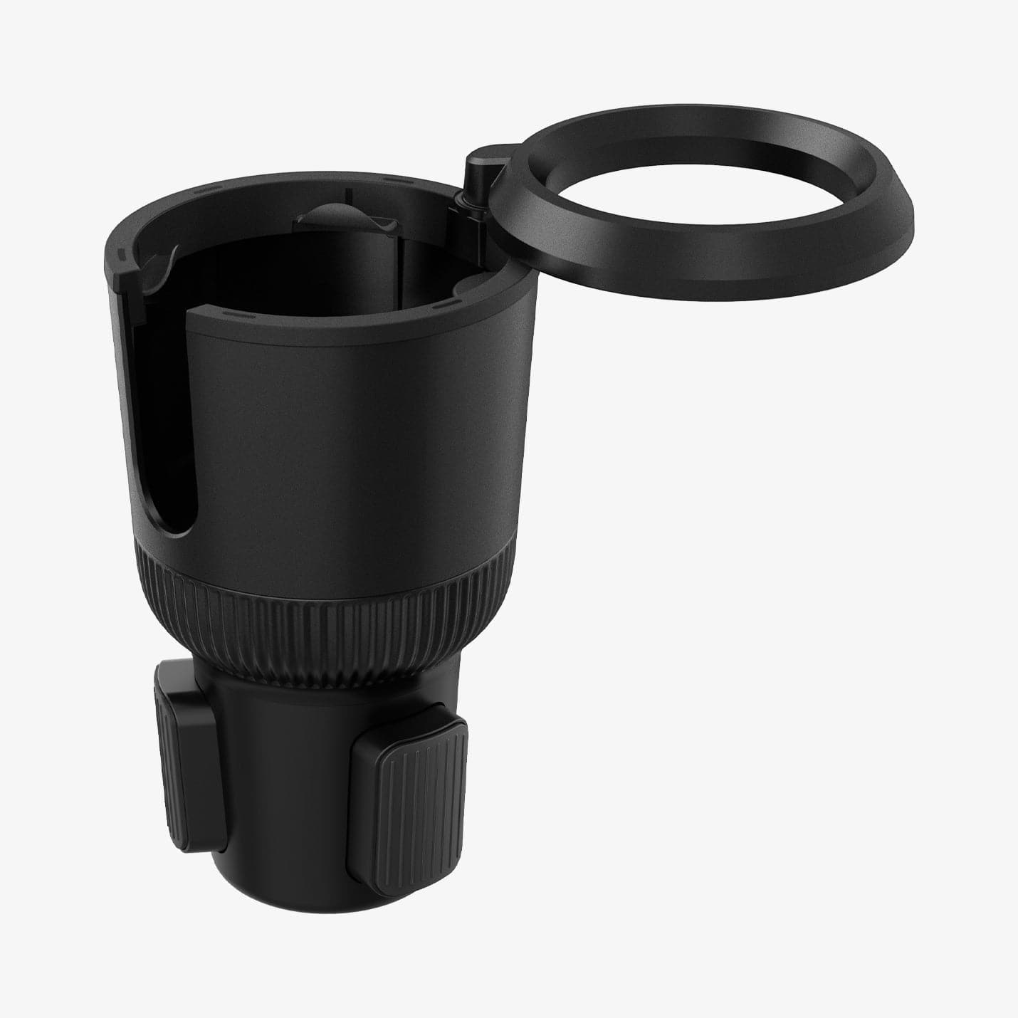 ACP02235 - CH100 Hydrohub Cup Holder Adapter in black showing the cup holder and adjustable top cup slot extended out