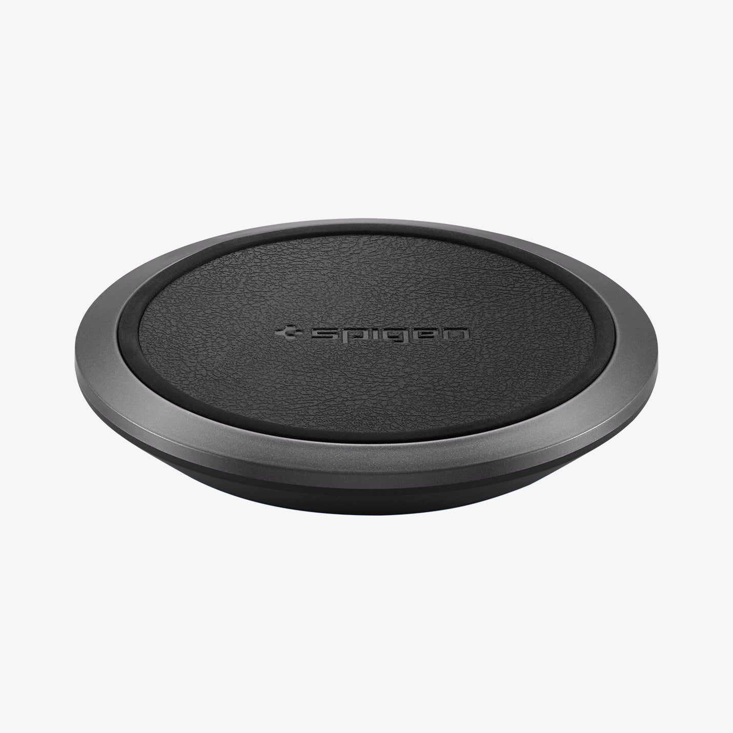 000CH23122 - Essential® Leather Designed 10W Wireless Charger F308W in black showing the front and top