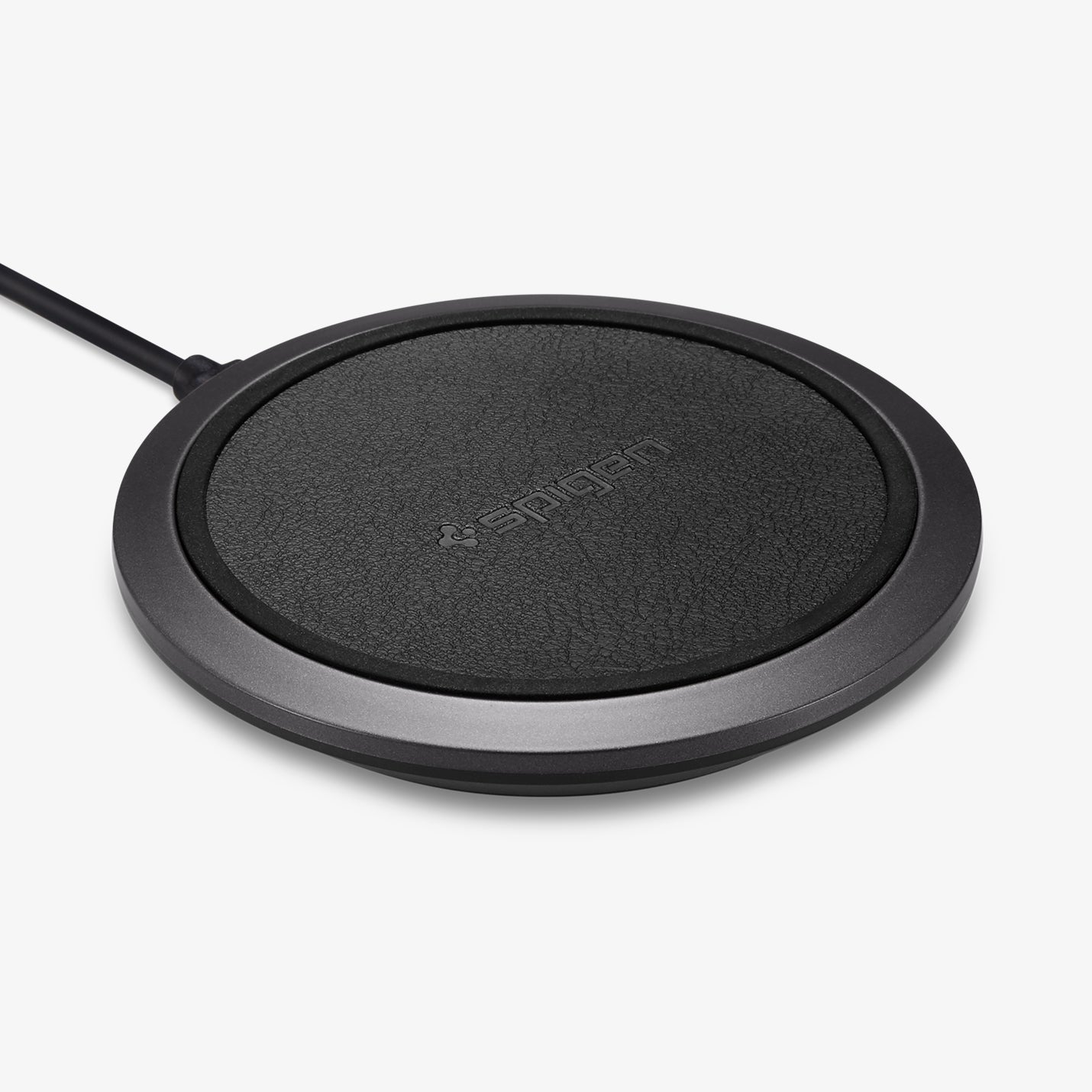 000CH23122 - Essential® Leather Designed 10W Wireless Charger F308W in black showing the front, top and side