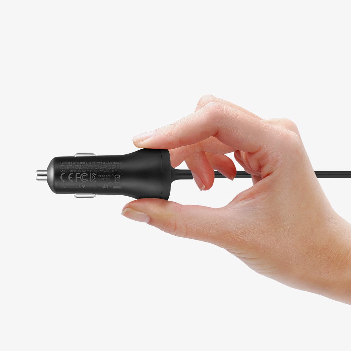 000CP25596 - SteadiBoost™ Built-in USB-C PD3.0 Car Charger showing a hand holding onto charger
