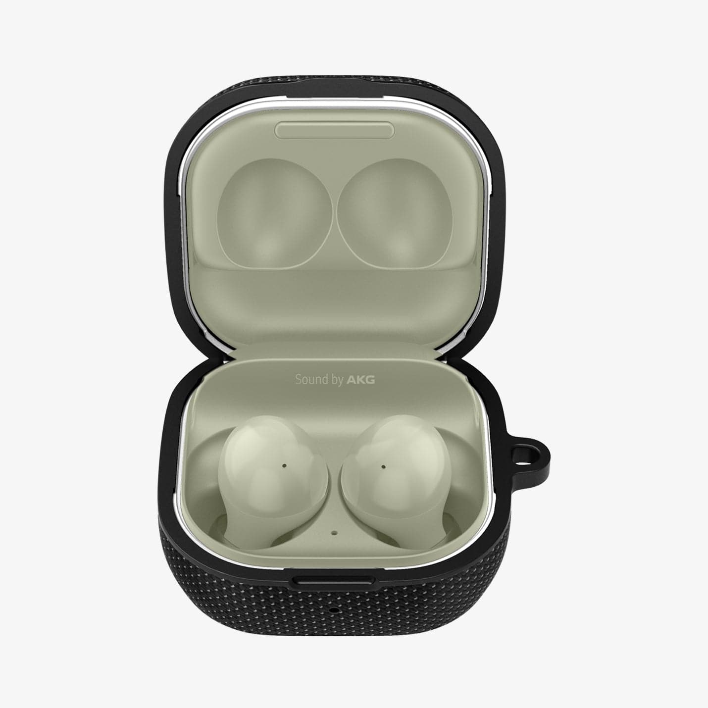 ASD01444 - Galaxy Buds 2 Pro / 2 / Pro / Live Case Classic Fit in black showing the front with top open and earbuds inside