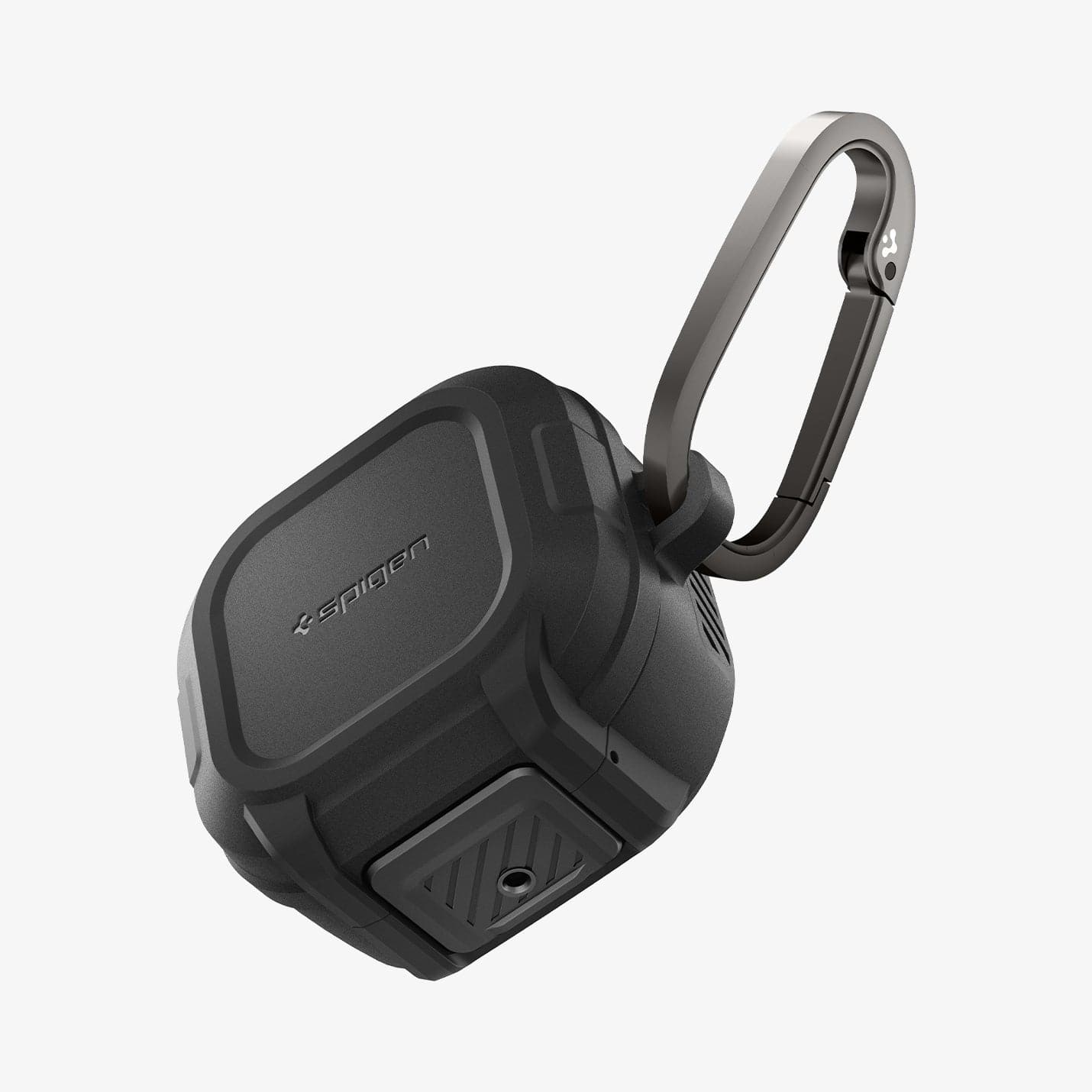 ACS05264 - Galaxy Buds 2 Pro / 2 / Pro / Live Case Lock Fit in matte black showing the top, front and carabiner