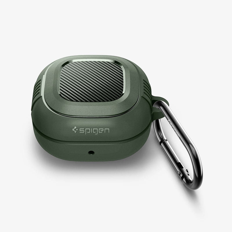ASD02474 - Galaxy Buds 2 Pro / 2 / Pro / Live Case Rugged Armor in military green showing the front, top and carabiner