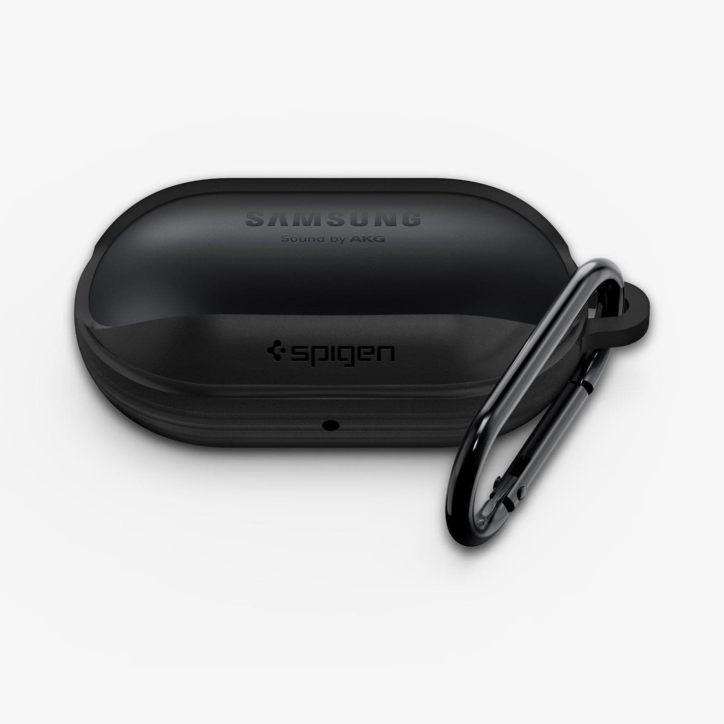 ASD00260 - Galaxy Buds Plus Case Liquid Air in black showing the top and carabiner