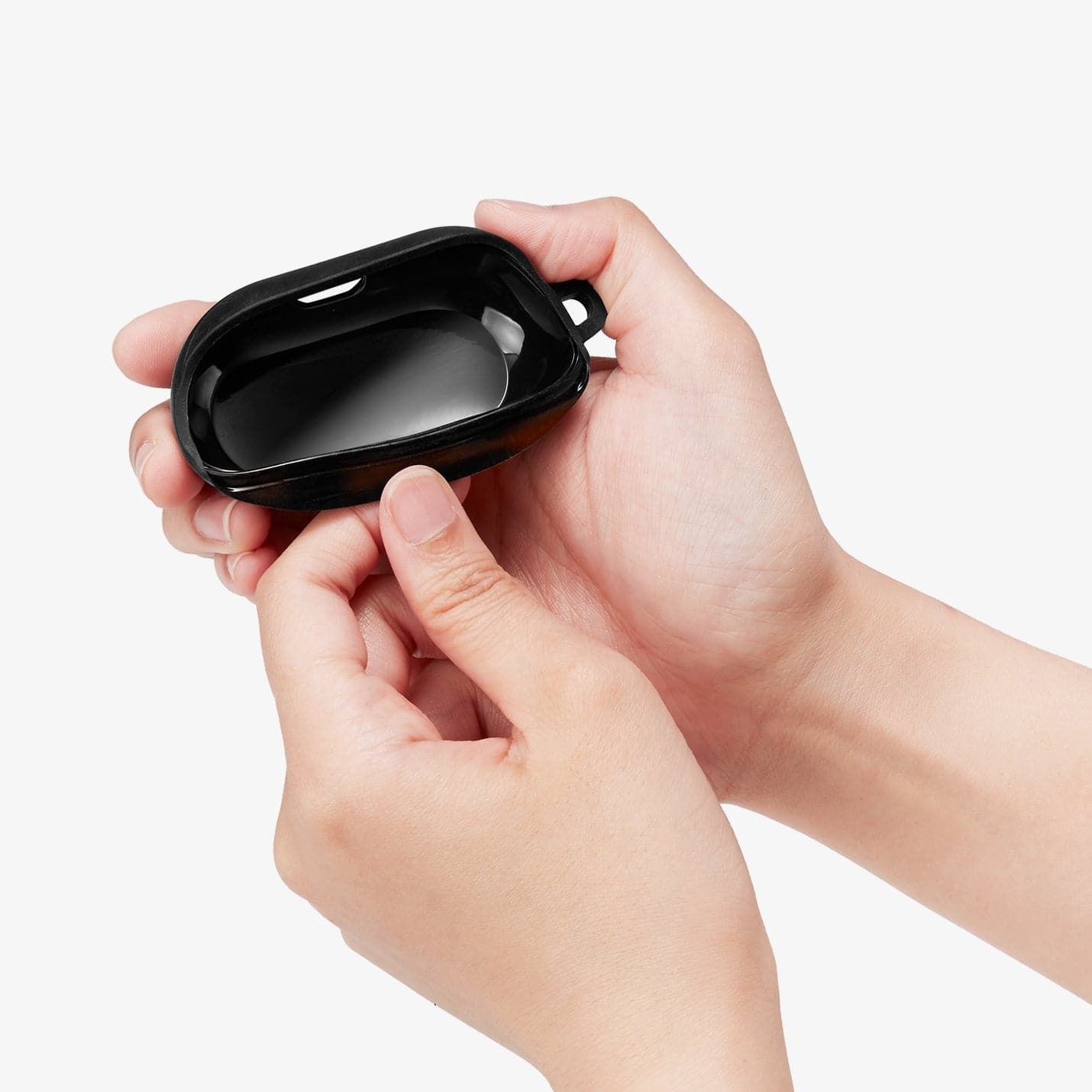 ASD00260 - Galaxy Buds Plus Case Liquid Air in black showing the case in someone's hands