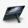 ACS06215 - Galaxy Z Fold 5 Case Tough Armor Pro P in abyss green showing the back with device propped up by built in kickstand