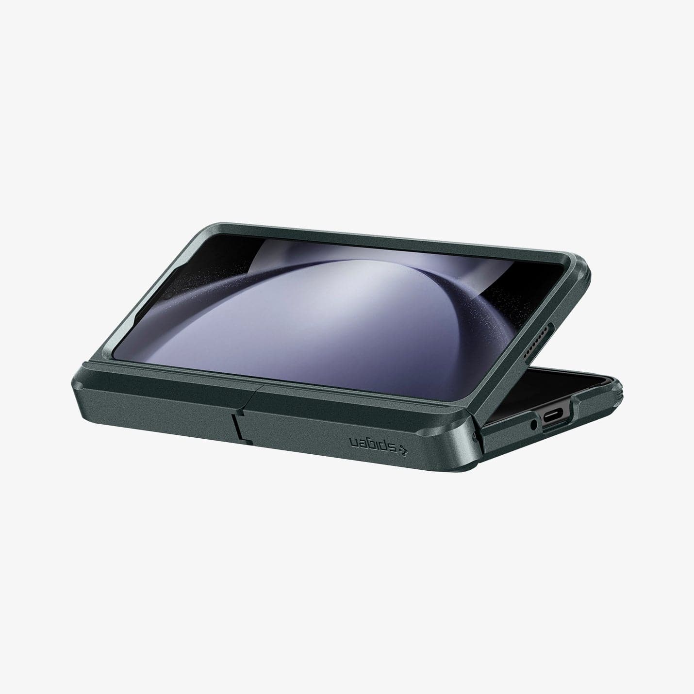 ACS06215 - Galaxy Z Fold 5 Case Tough Armor Pro P in abyss green showing the front and partial inside with phone slightly open