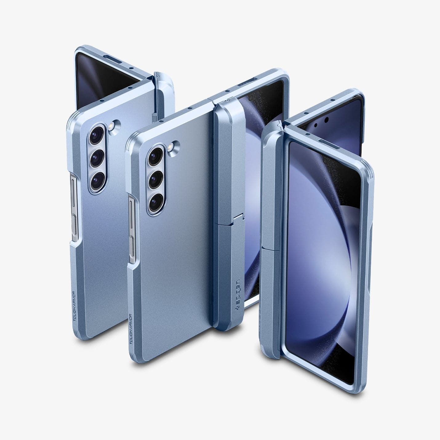 ACS06870 - Galaxy Z Fold 5 Case Tough Armor Pro P in sierra blue showing the back and front of multiple devices