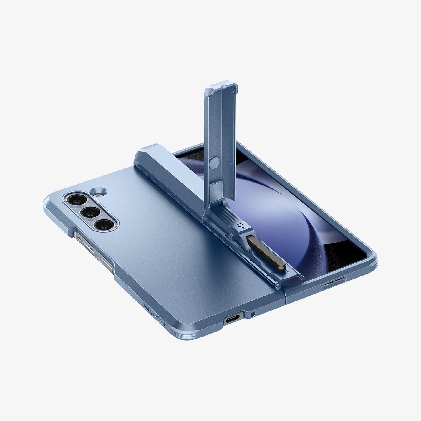 ACS06870 - Galaxy Z Fold 5 Case Tough Armor Pro P in sierra blue showing the back and front with kickstand extended out