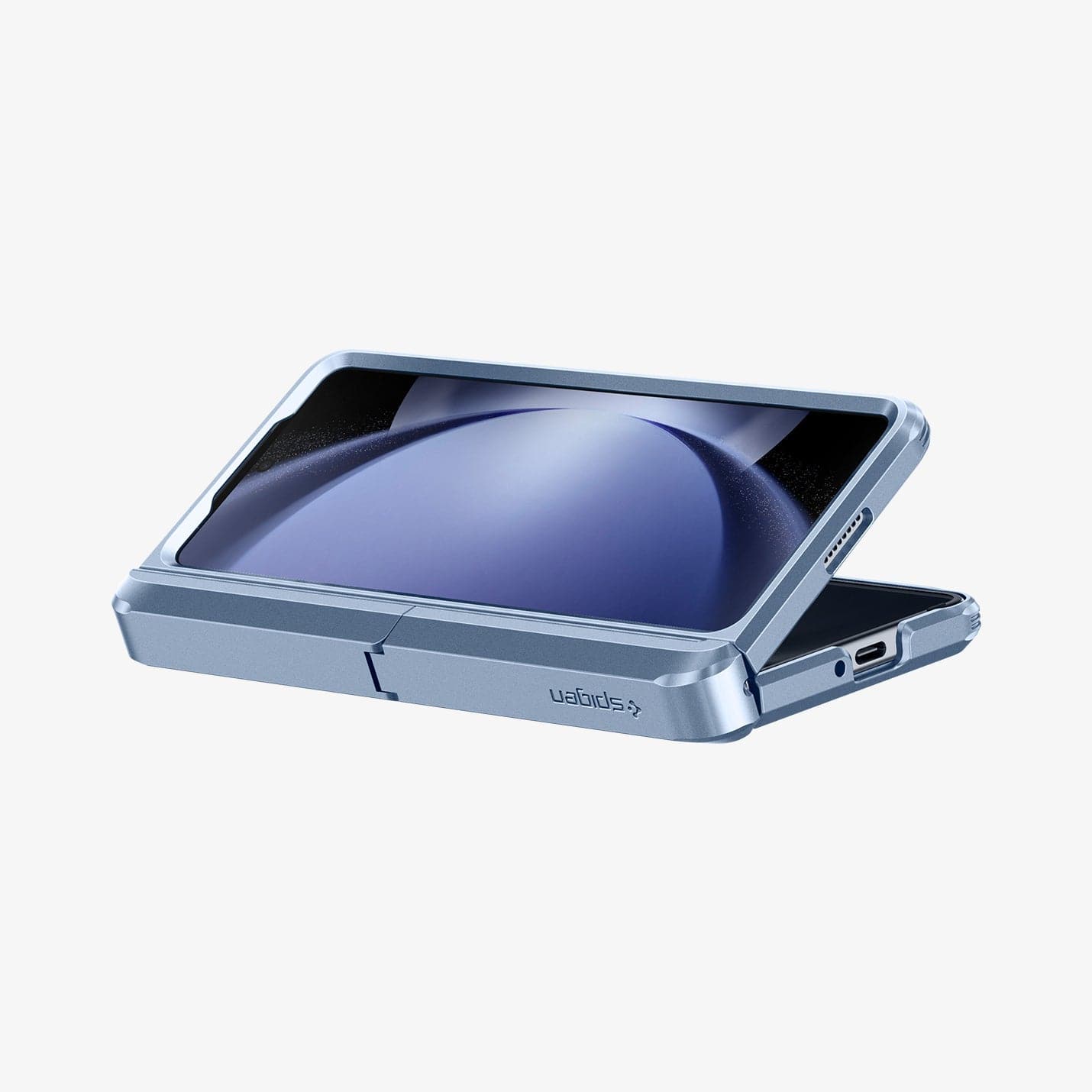 ACS06870 - Galaxy Z Fold 5 Case Tough Armor Pro P in sierra blue showing the front and partial inside with phone slightly open