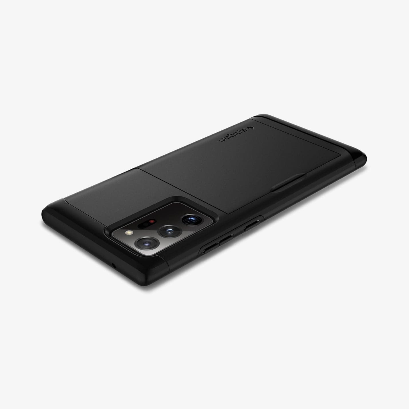 ACS01398 - Galaxy Note 20 Ultra Slim Armor CS Case in black showing the back, top and side with device laying flat