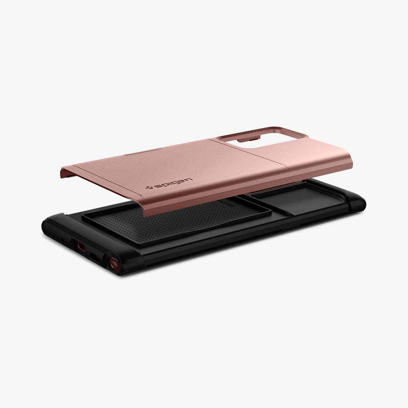 ACS01573 - Galaxy Note 20 Ultra Slim Armor CS Case in bronze showing the card slot layer of case hovering above the rest of case