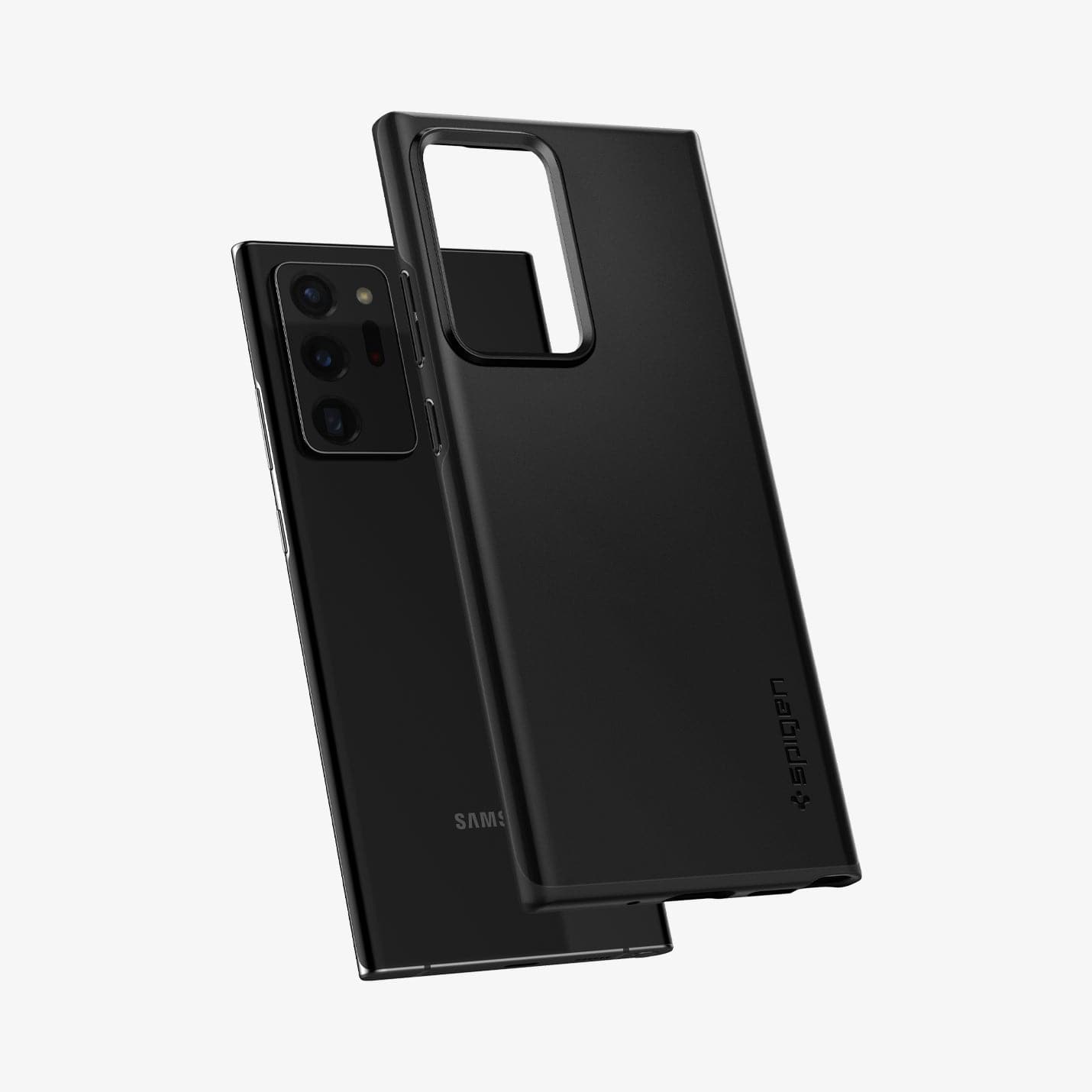 ACS01388 - Galaxy Note 20 Ultra Thin Fit Case in black showing the back with case hovering away from the device