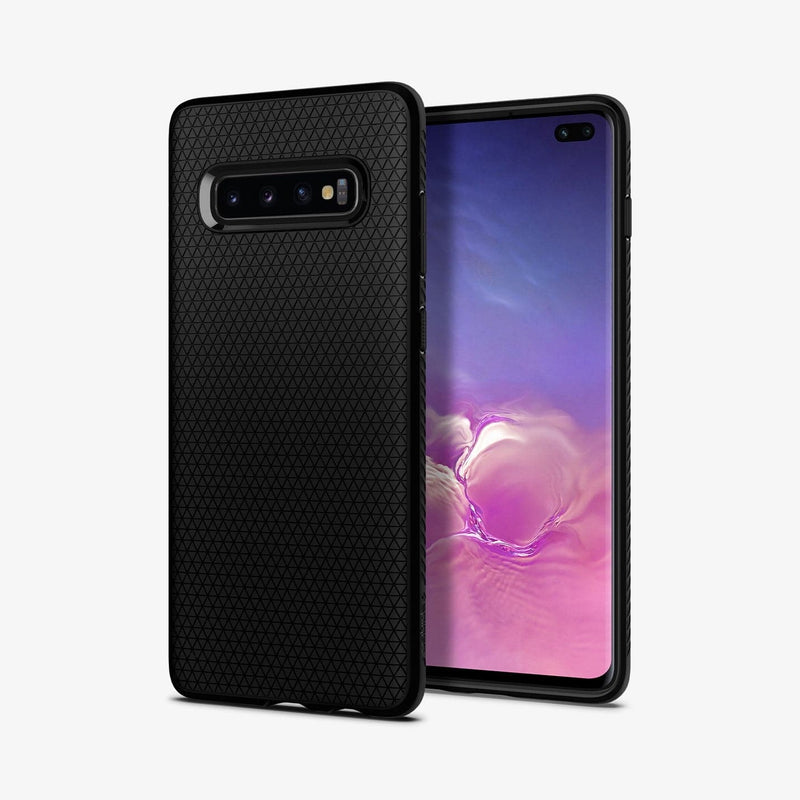 606CS25764 - Galaxy S10 Plus Liquid Air Case in black showing the back and front