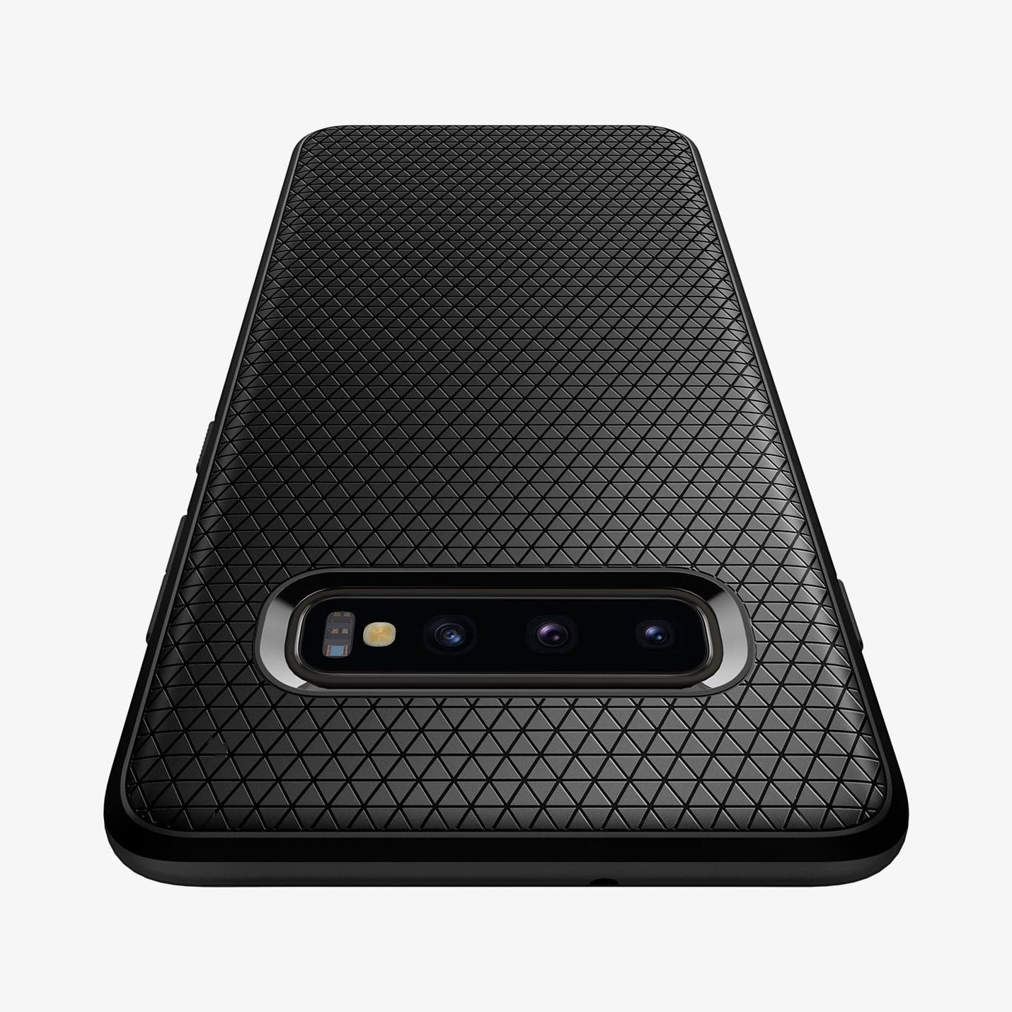 606CS25764 - Galaxy S10 Plus Liquid Air Case in black showing the back and top zoomed in