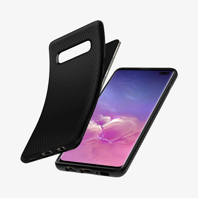 606CS25764 - Galaxy S10 Plus Liquid Air Case in black showing the back, front and sides