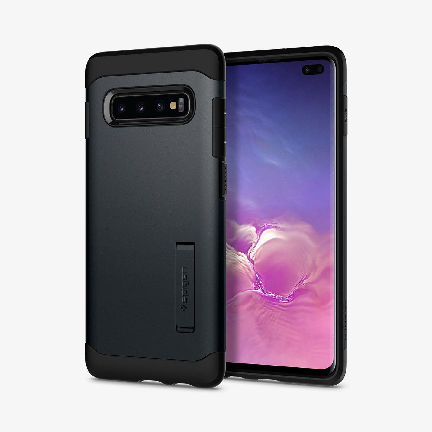 606CS25391 - Galaxy S10 Series Slim Armor Case in metal slate showing the back and front