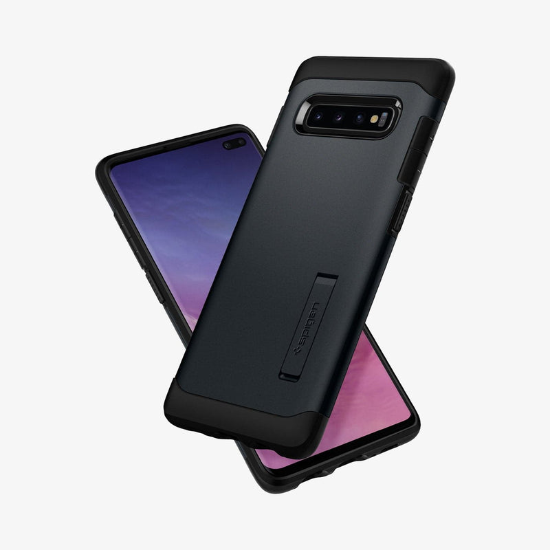 606CS25391 - Galaxy S10 Series Slim Armor Case in metal slate showing the back, front and sides