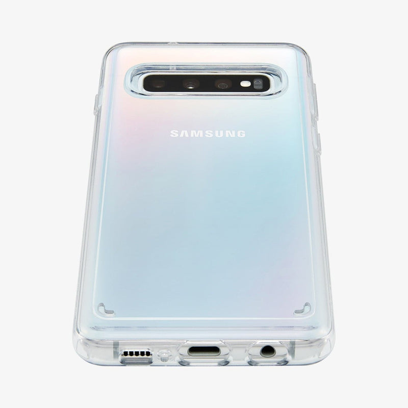 606CS25766 - Galaxy S10 Plus Ultra Hybrid Case in crystal clear showing the back and bottom zoomed in