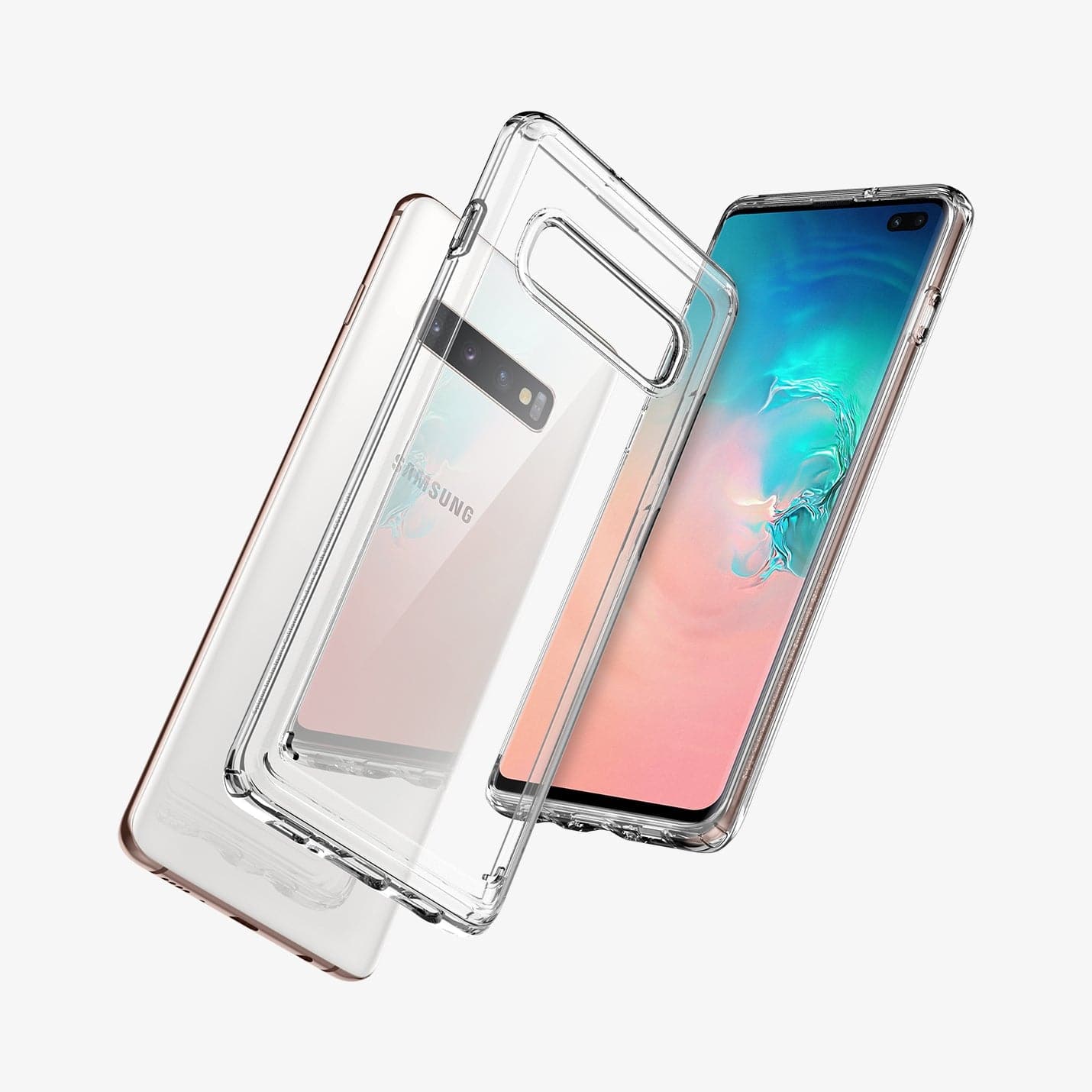 606CS25766 - Galaxy S10 Plus Ultra Hybrid Case in crystal clear showing the back, front and sides