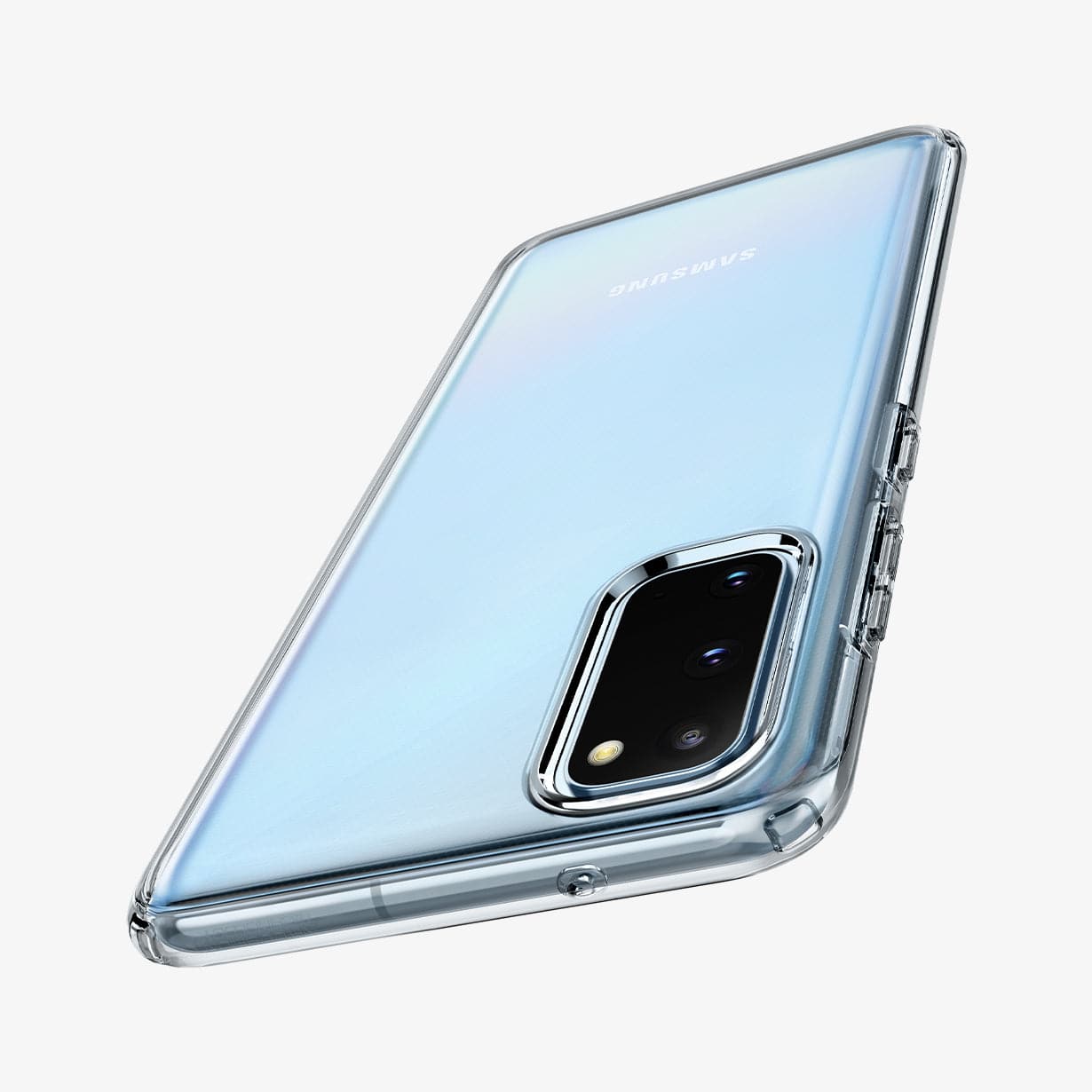 ACS01139 - Galaxy S20 Liquid Crystal Case in crystal clear showing the back and top zoomed in