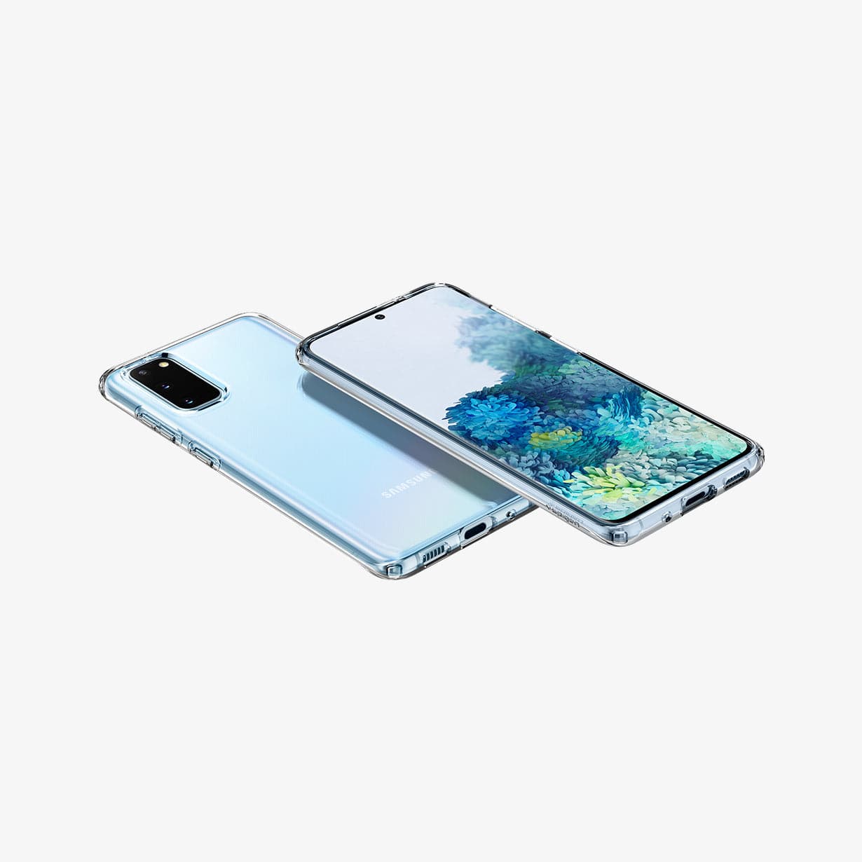 ACS01139 - Galaxy S20 Liquid Crystal Case in crystal clear showing the back, front, sides and bottom