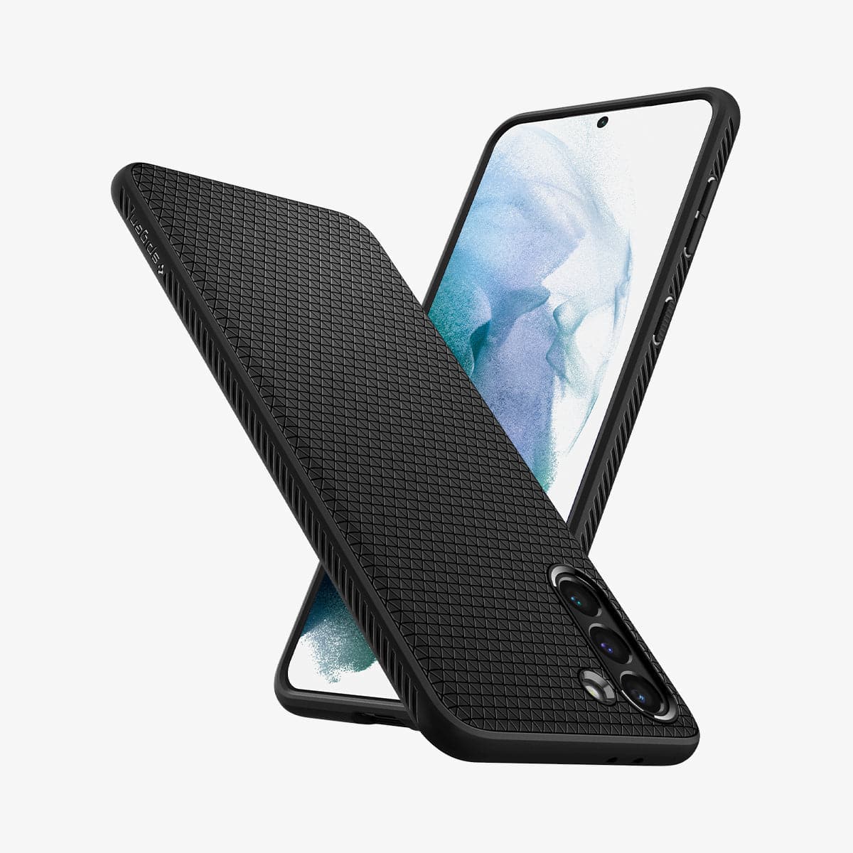 ACS02422 - Galaxy S21 Liquid Air Case in matte black showing the back, front and sides